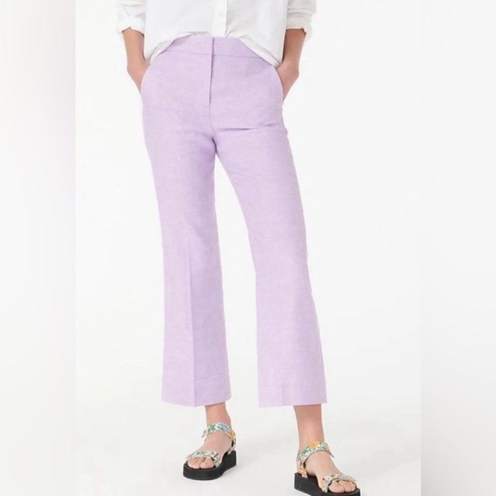 J. Crew Women's Hayden Linen Blend Lilac Purple Crop Flare Pant